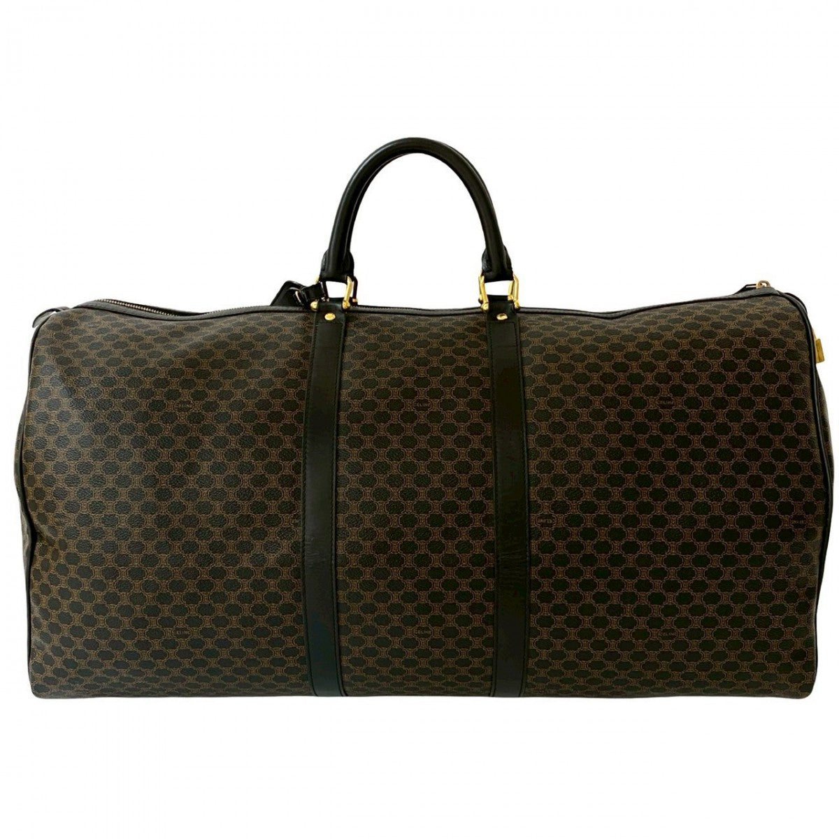 CELINE Boston Duffel bag Leather, PVC Brown Macadam Blason Triomphe Pattern Women Used Authentic