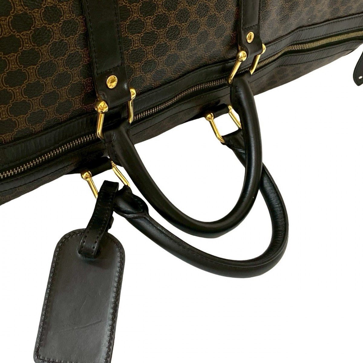 CELINE Boston Duffel bag Leather, PVC Brown Macadam Blason Triomphe Pattern Women Used Authentic
