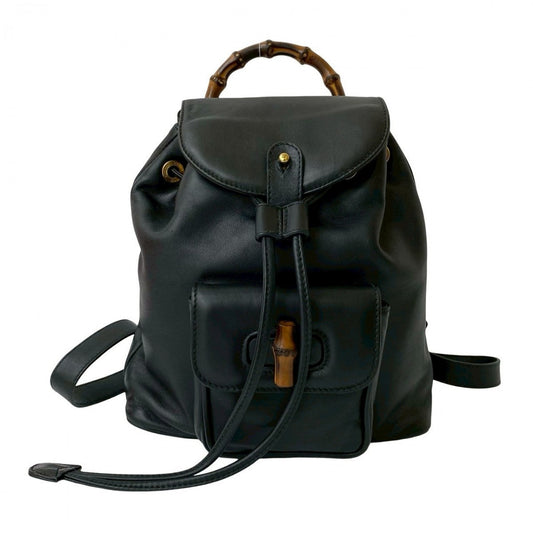 GUCCI Backpack leather black Bamboo