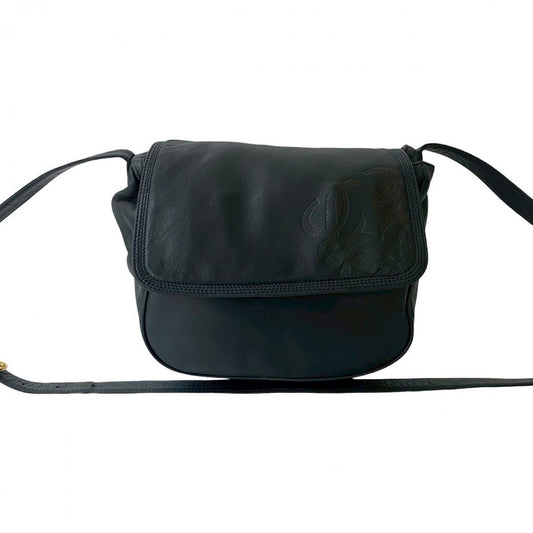 LOEWE Shoulder Bag leather Navy Anagram logo Women Used Authentic