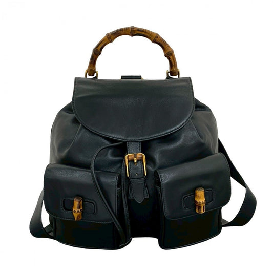 GUCCI Backpack Leather, Bamboo black Bamboo Women Used Authentic