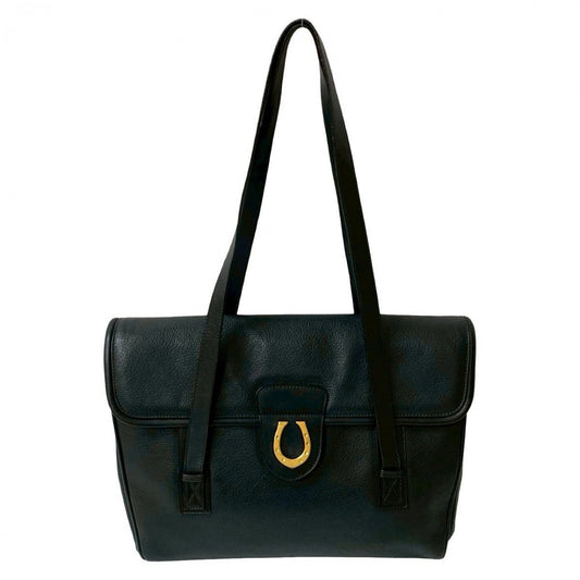 GUCCI Tote Bag leather black Horseshoe Metal Women Used Authentic