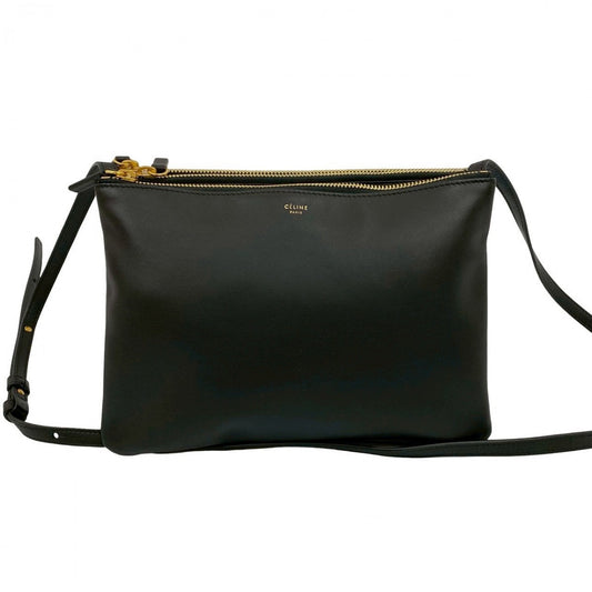 CELINE Shoulder Bag leather black Trio Small Women Used Authentic