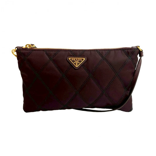 PRADA Handbag Leather, Nylon wine-red PRADA triangle logo Metal Women Used Authentic