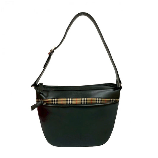 BURBERRY Shoulder Bag Calfskin, Leather black Novacheck logo Women Used Authentic