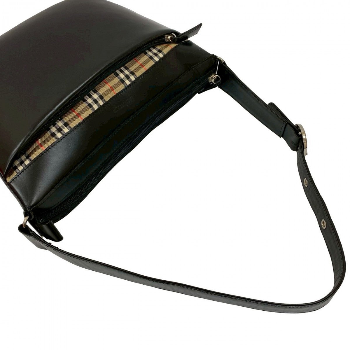 BURBERRY Shoulder Bag Calfskin, Leather black Novacheck logo Women Used Authentic