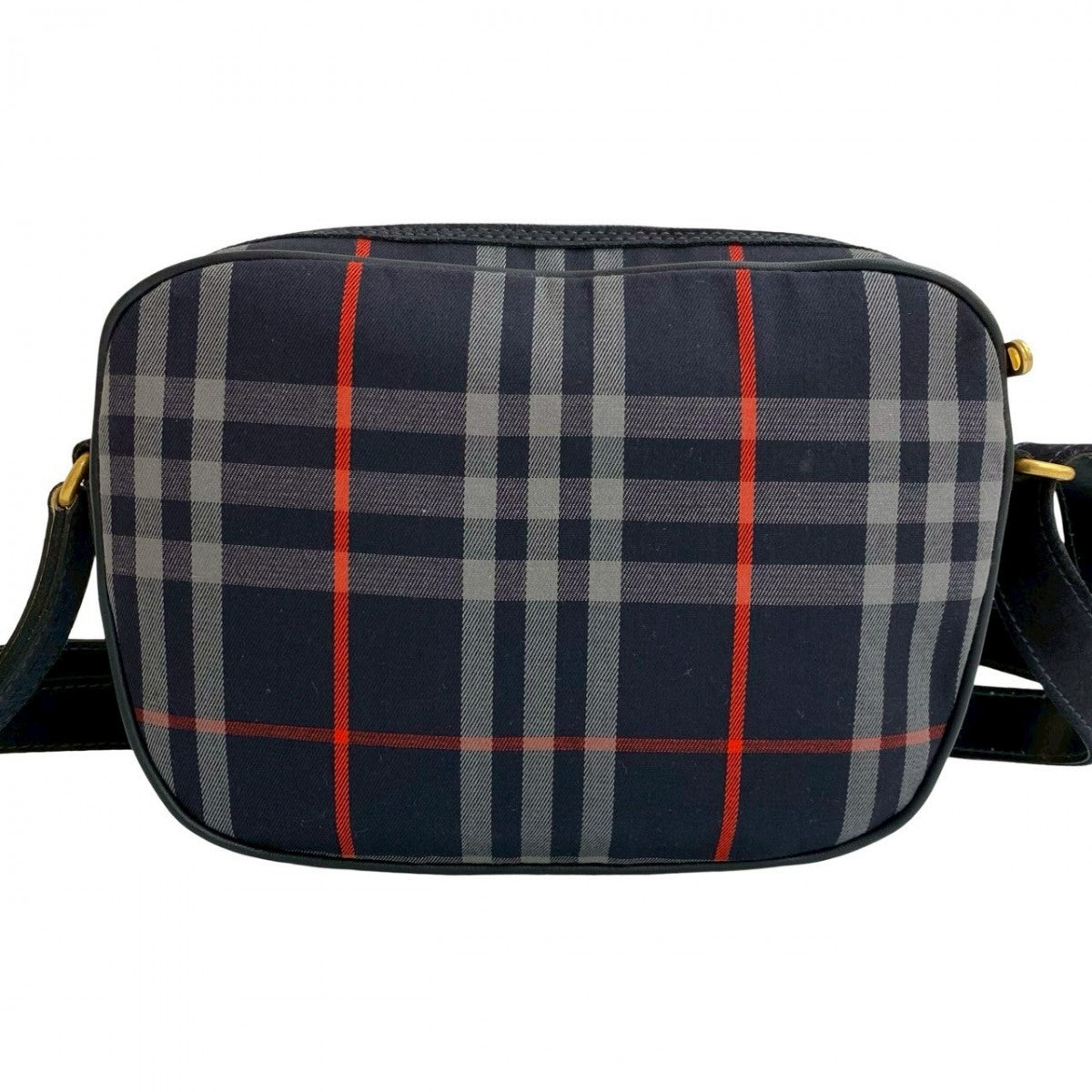 BURBERRY Shoulder Bag Leather, Canvas Navy Shadow Horse logo Metal Nova Check Women Used Authentic