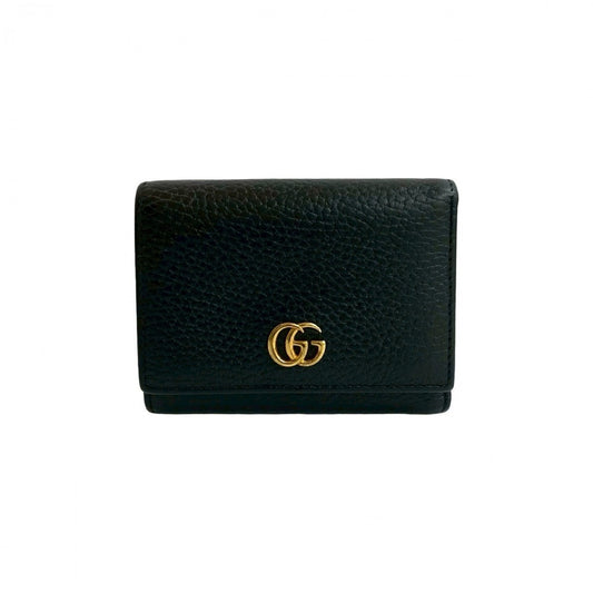 GUCCI Tri-fold wallet leather black GG Marmont