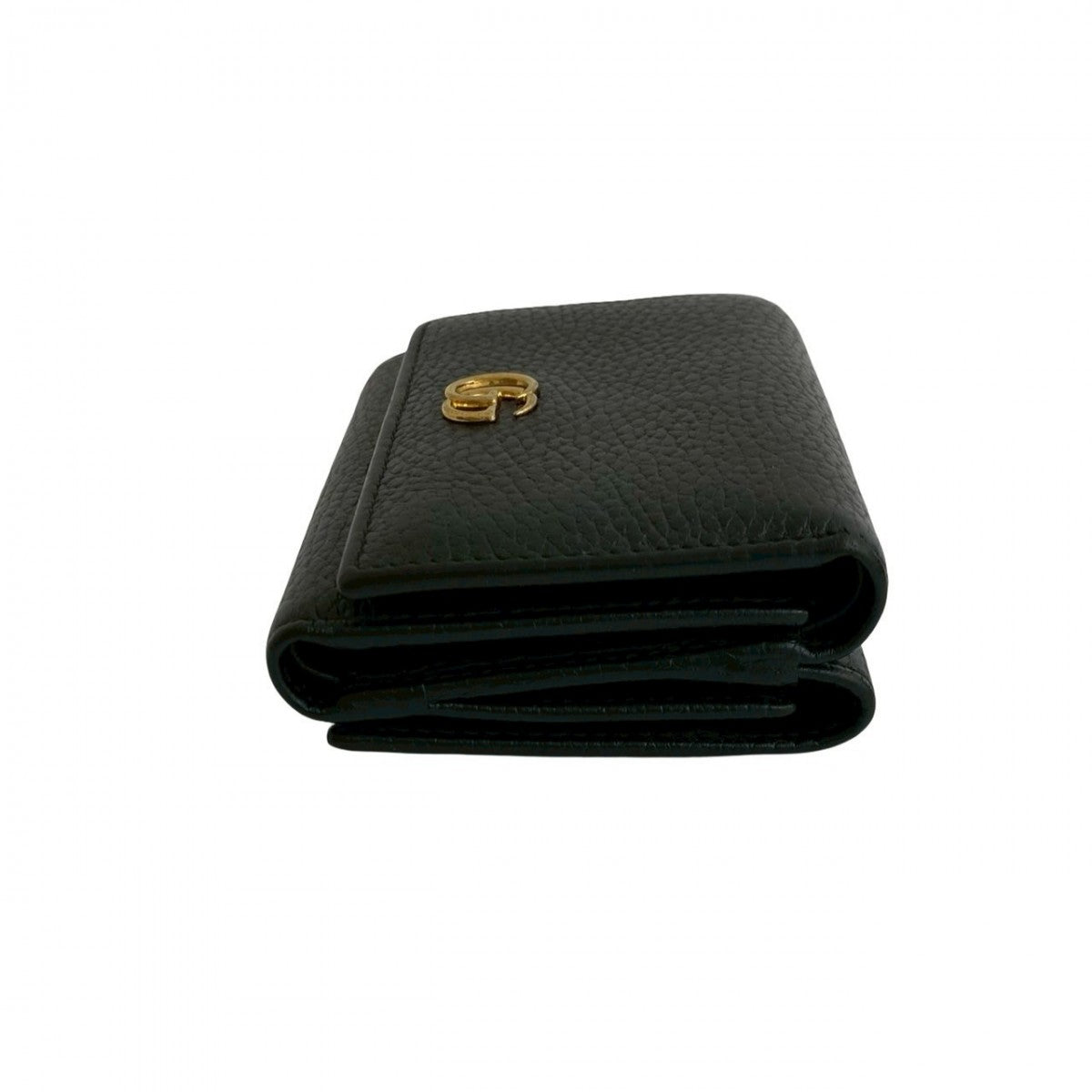 GUCCI Tri-fold wallet leather black GG Marmont