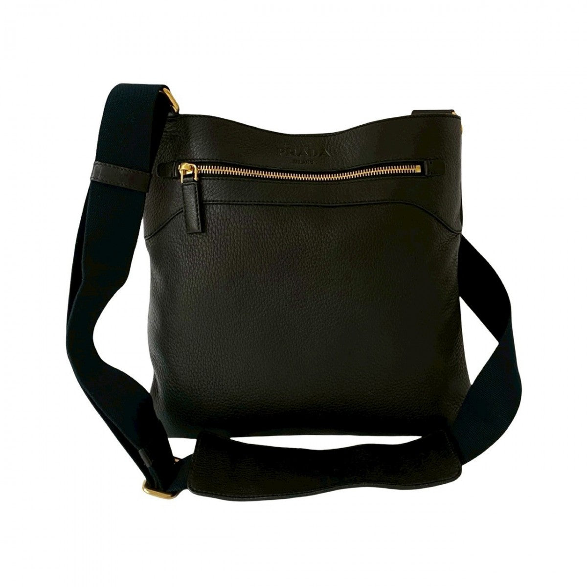 PRADA Shoulder Bag leather black Logo embossing Women Used Authentic