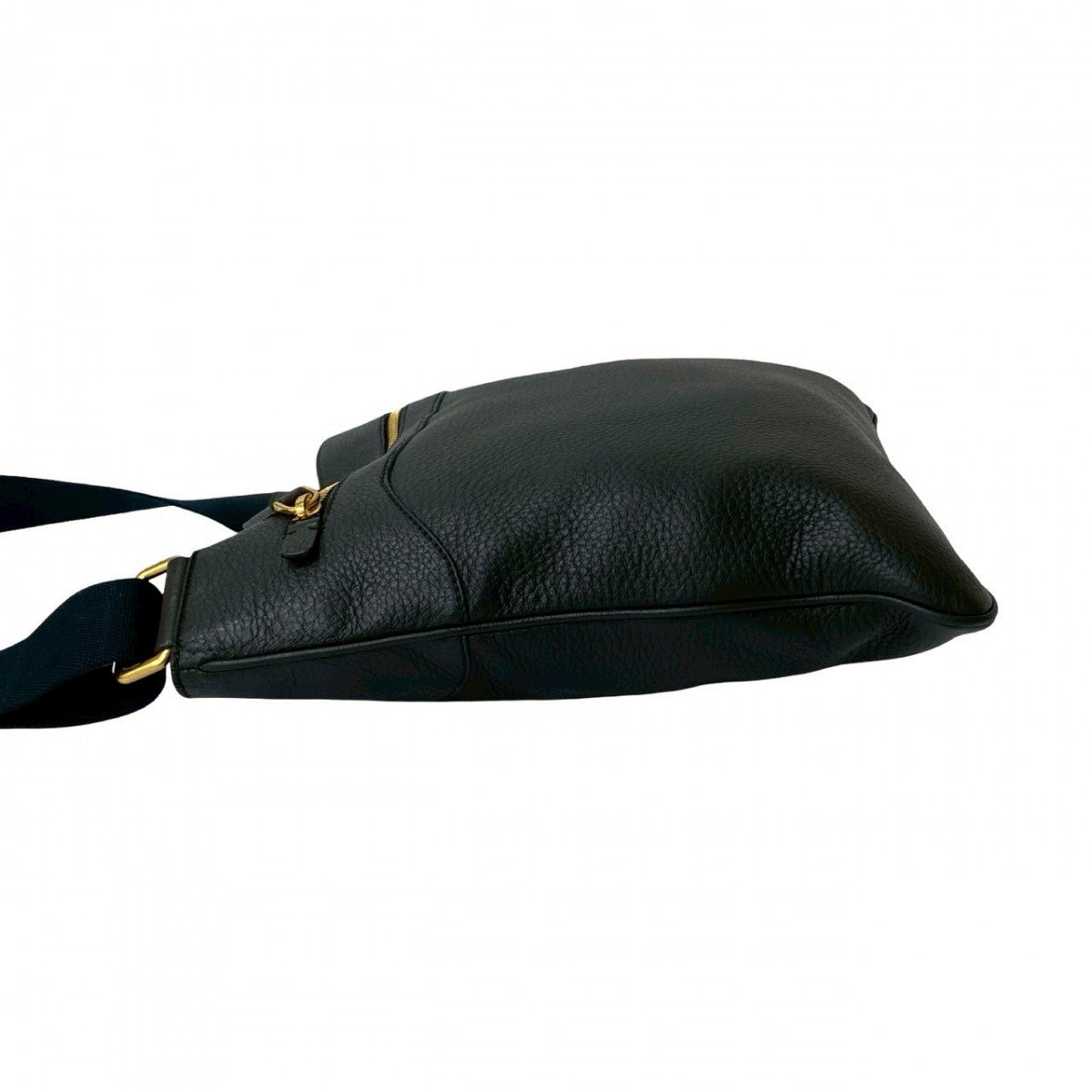 PRADA Shoulder Bag leather black Logo embossing Women Used Authentic