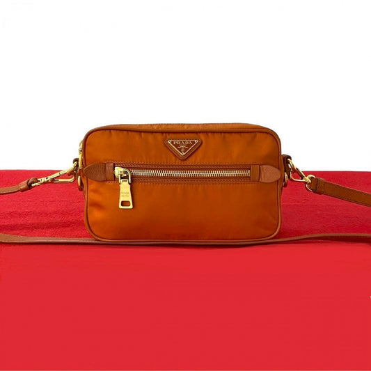PRADA Shoulder Bag Nylon, Leather Orange Triangle Logo Metal Women Used Authentic