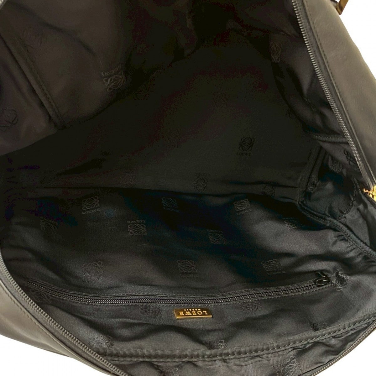 LOEWE Boston Duffel bag leather black Anagram logo mens Used Authentic