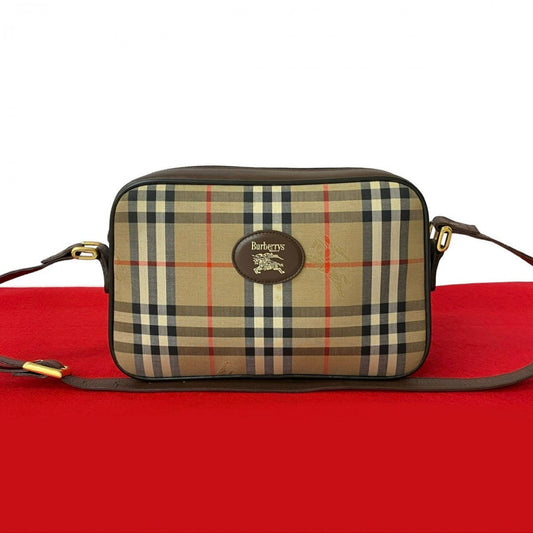BURBERRY Shoulder Bag Canvas, Leather Brown Nova Check Pattern Shadow Horse logo Women Used Authentic