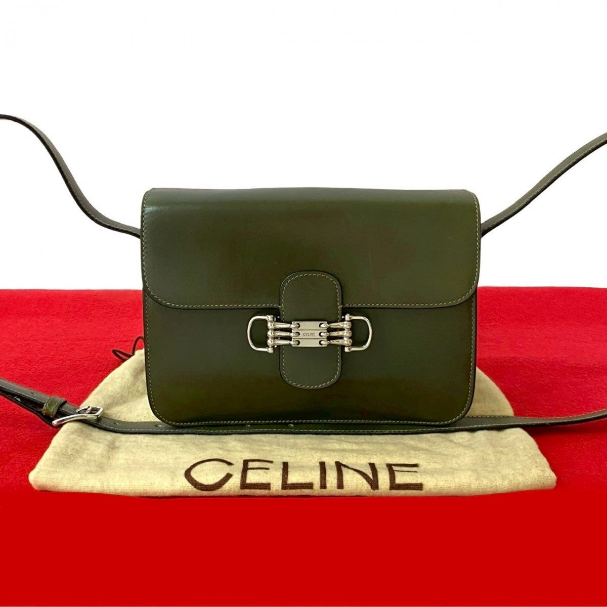 CELINE Shoulder Bag Calfskin khaki
