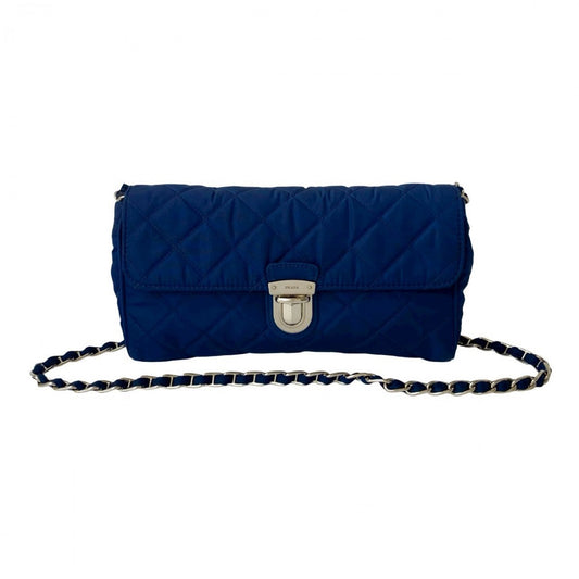 PRADA Shoulder Bag Nylon, Leather blue logo Metal Women Used Authentic