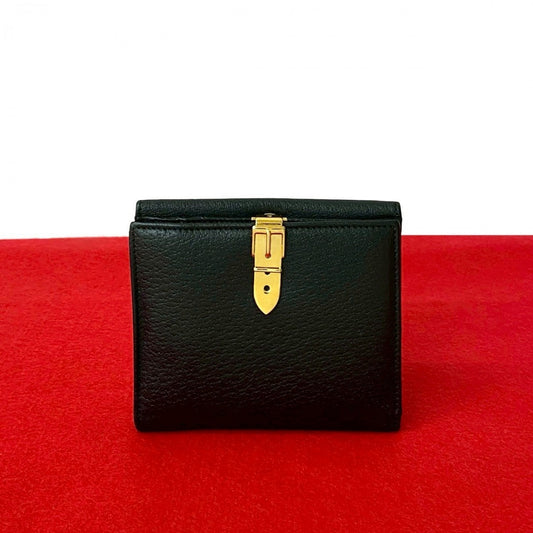 GUCCI Bifold Wallet leather black Belt motif Metal Women(Unisex) Used Authentic
