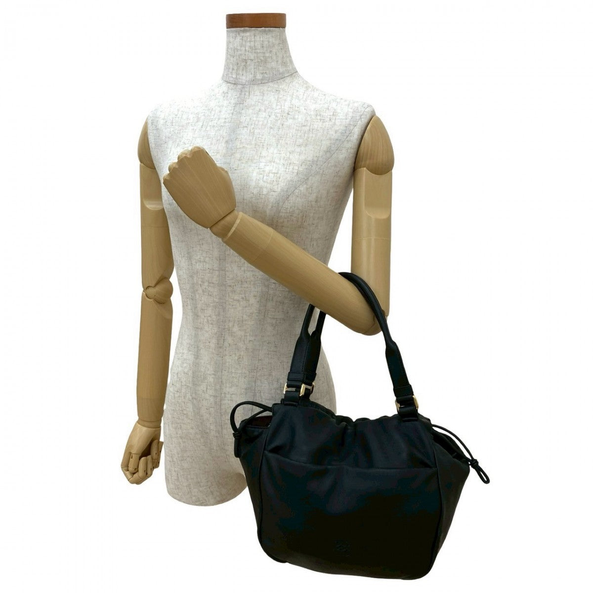LOEWE Handbag leather black Anagram logo Women Used Authentic