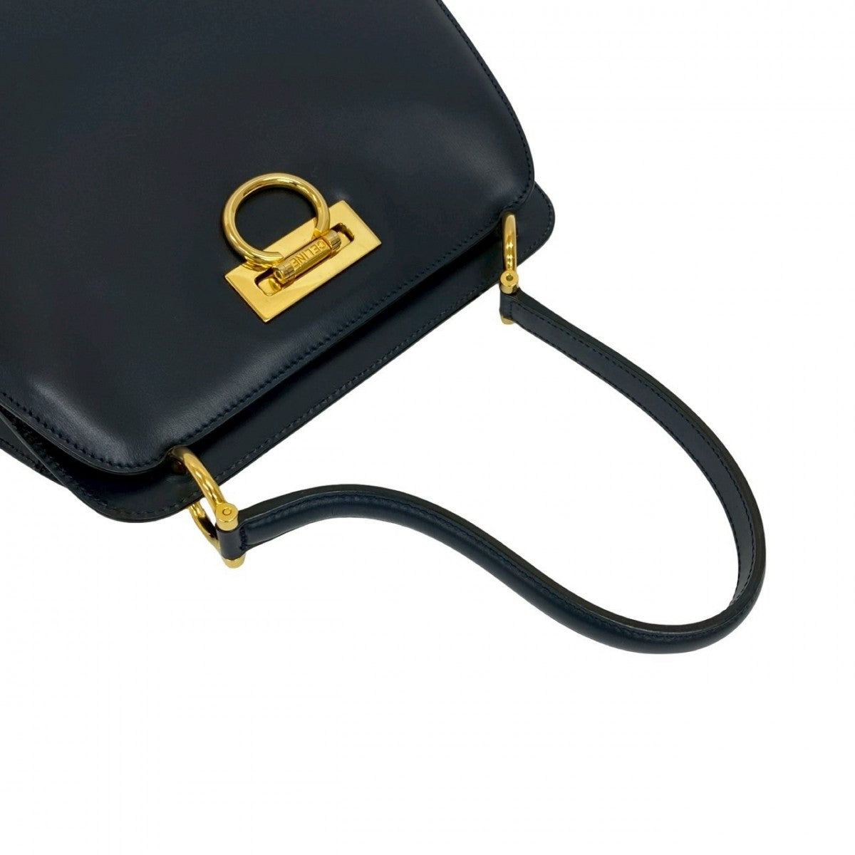 CELINE Handbag leather Navy Double Face Gancini Metal Women Used Authentic