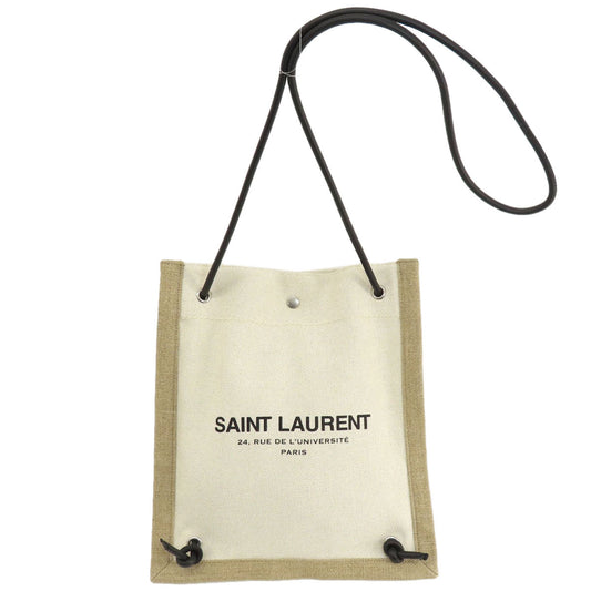 SAINT LAURENT Shoulder Bag canvas beige University Flat 2WAY Women Used Authentic