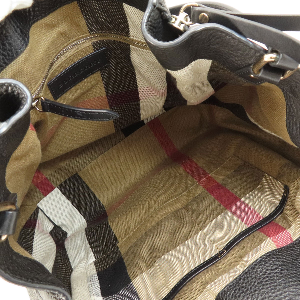 BURBERRY Tote Bag leather black logo Women Used Authentic