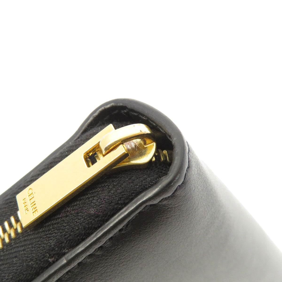 CELINE Long Wallet Purse Calfskin black Logo motif Women Used Authentic