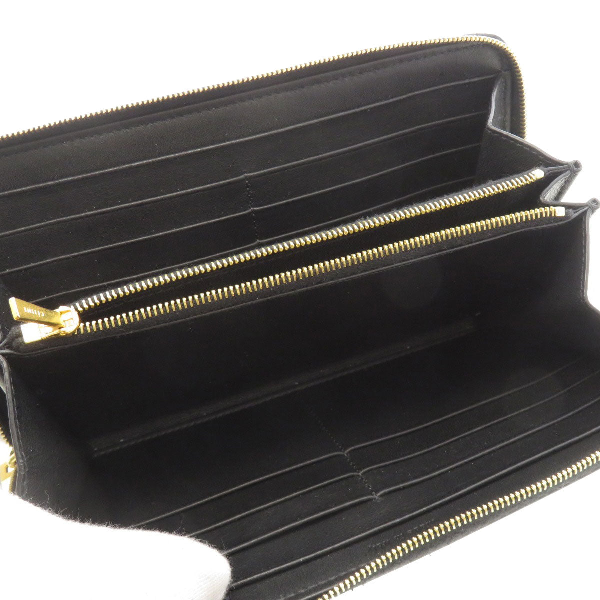 CELINE Long Wallet Purse Calfskin black Logo motif Women Used Authentic