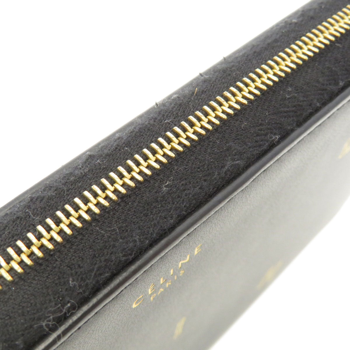 CELINE Long Wallet Purse Calfskin black Logo motif Women Used Authentic