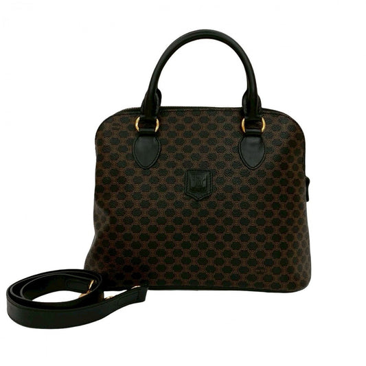 CELINE Shoulder Bag Leather, PVC black Macadam Blason logo Pattern Women Used Authentic