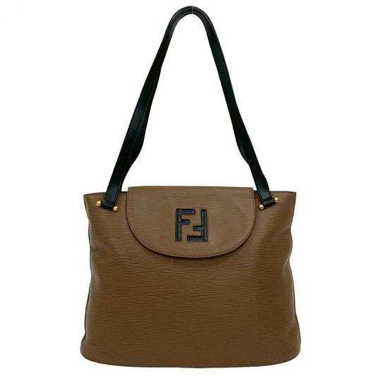 FENDI Tote Bag leather Brown FF logo Women Used Authentic