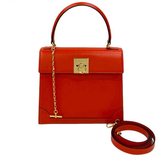 CELINE Shoulder Bag leather Orange logo ring Metal Women Used Authentic