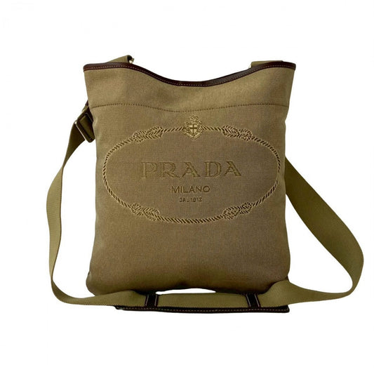 PRADA Shoulder Bag canvas beige