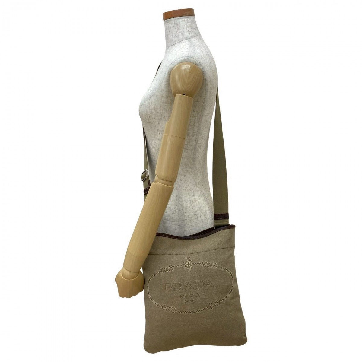 PRADA Shoulder Bag canvas beige