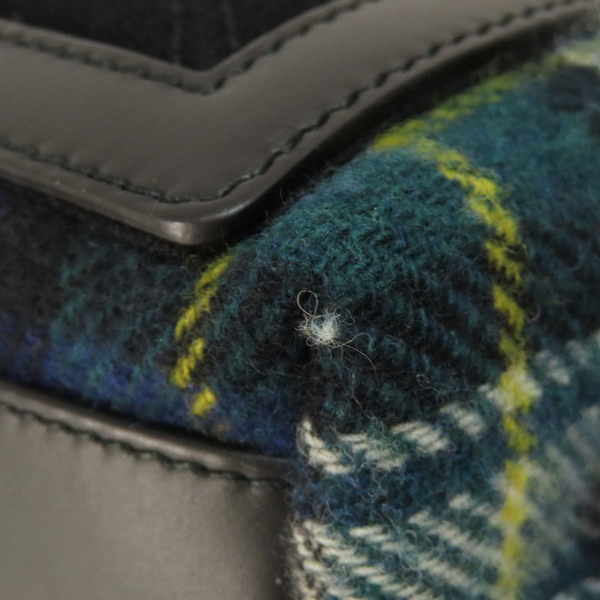 BALENCIAGA Handbag 339933 wool green Navy Cabas Check Pattern Women Used Authentic