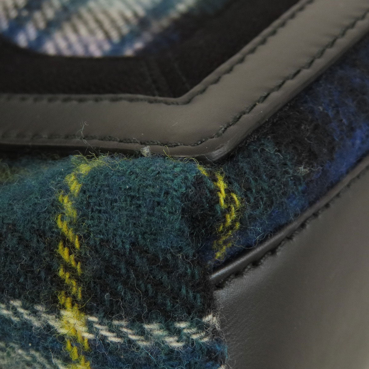 BALENCIAGA Handbag 339933 wool green Navy Cabas Check Pattern Women Used Authentic