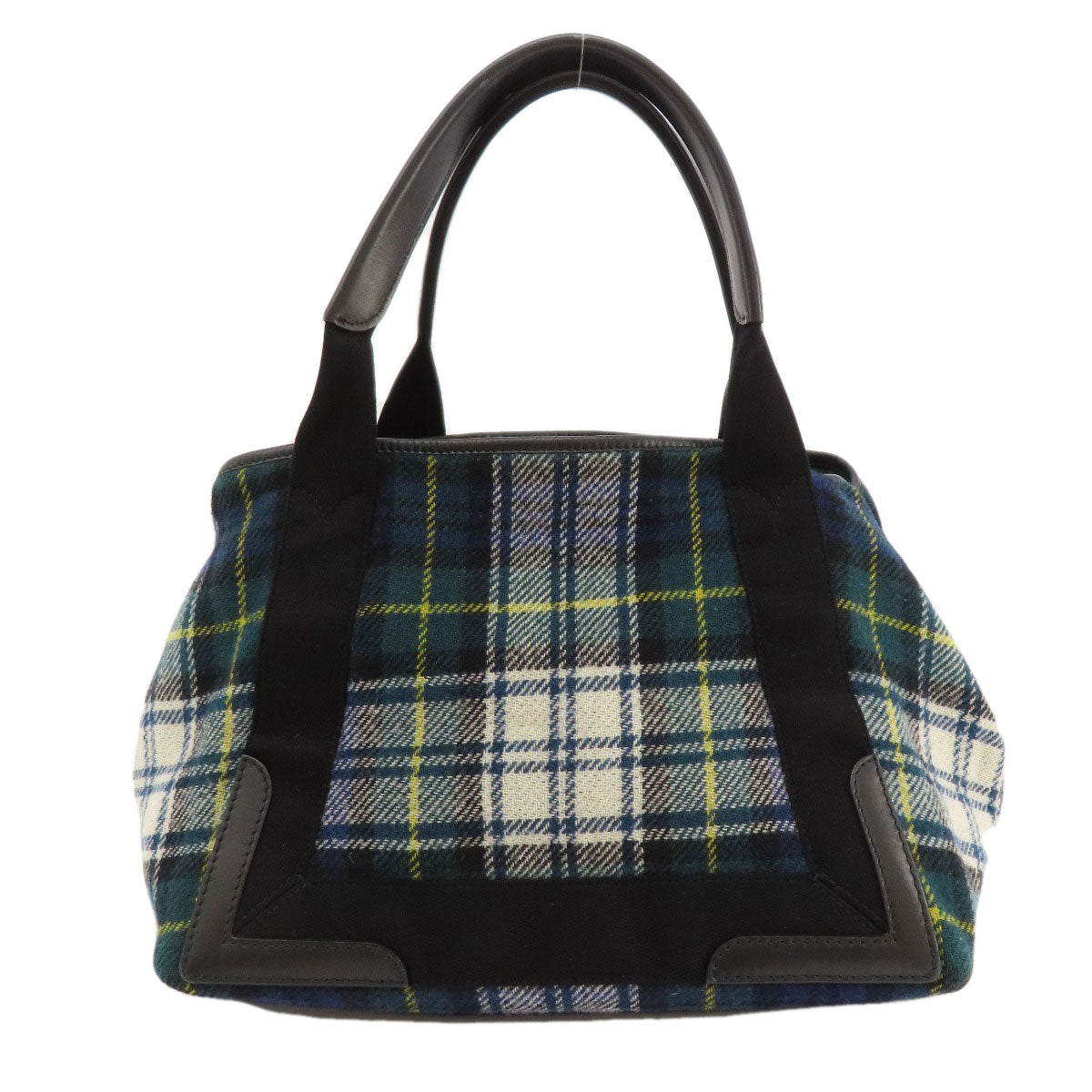 BALENCIAGA Tote Bag 339933 wool green Navy Cabas Check Pattern Women Used Authentic