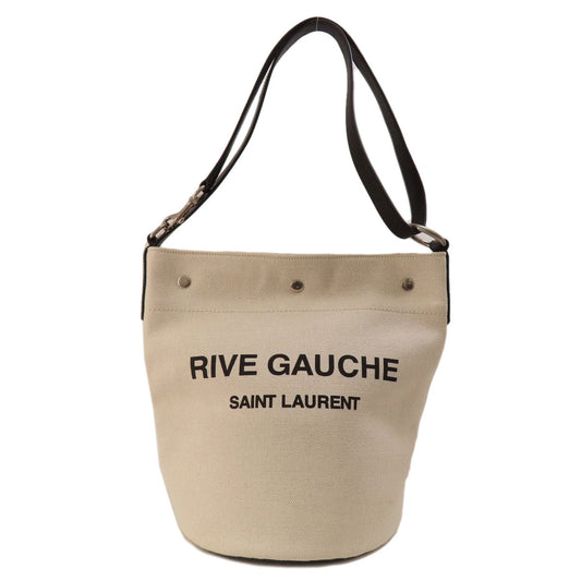 SAINT LAURENT Handbag canvas beige Bucket bag Women Used Authentic