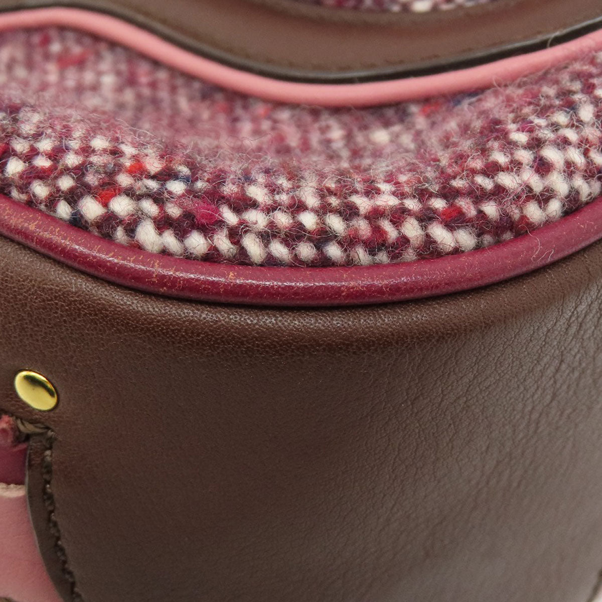 CELINE Handbag Tweed, Leather Red logoMetal Tweed Women Used Authentic