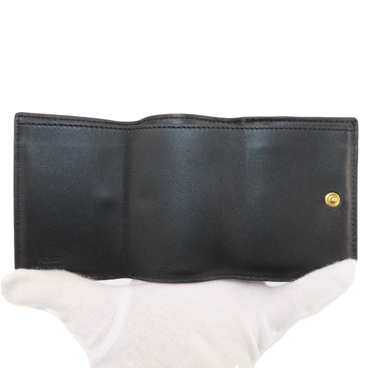 FENDI Bifold Wallet leather black Embossed logo Women Used Authentic