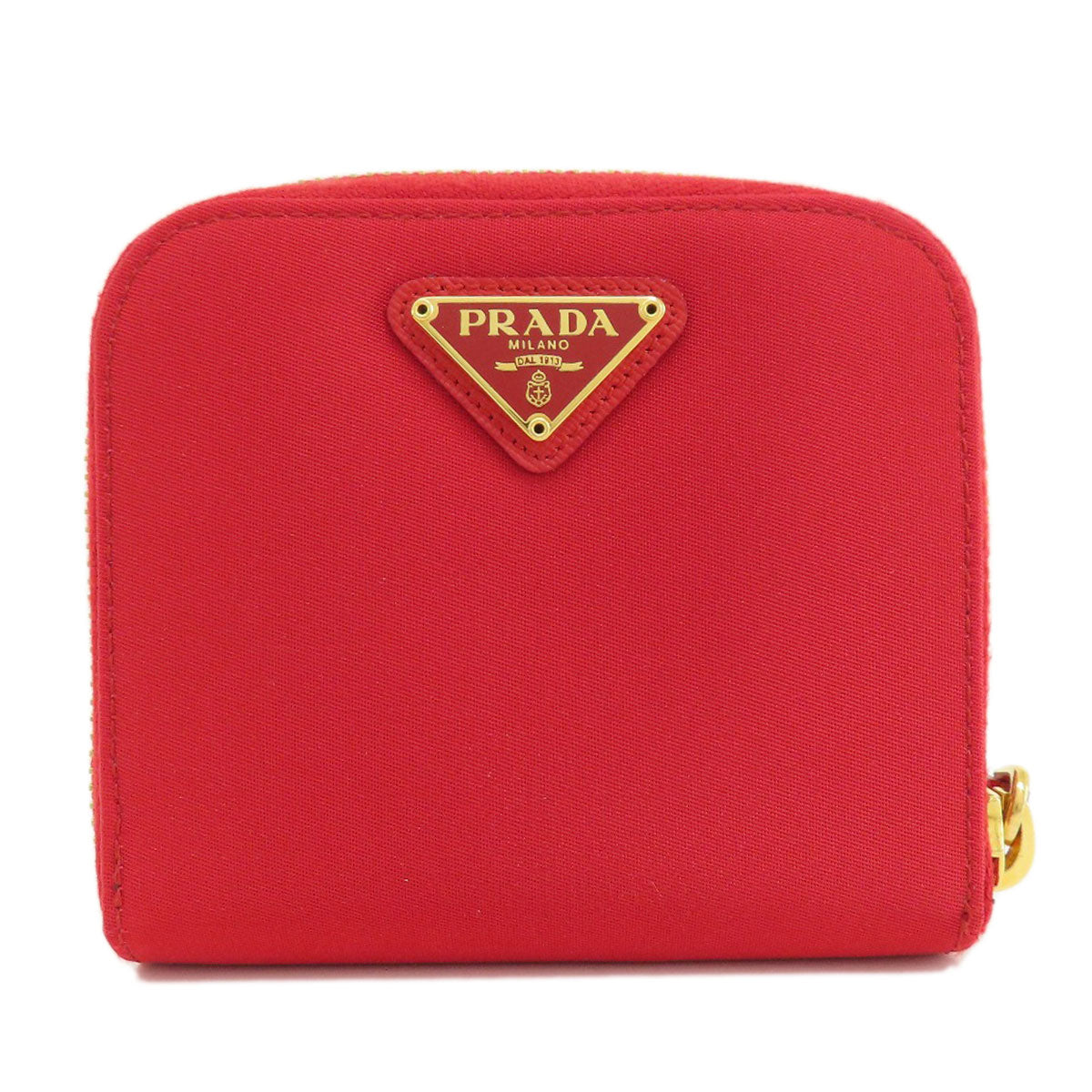 PRADA Bifold Wallet 1M0522 silk Red logoMetal Women Used Authentic