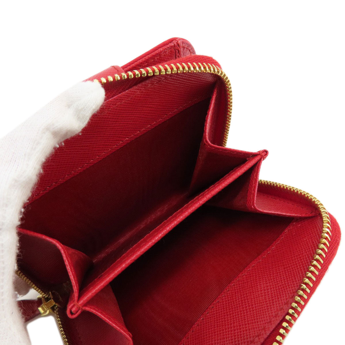 PRADA Bifold Wallet 1M0522 silk Red logoMetal Women Used Authentic
