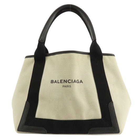 BALENCIAGA Tote Bag 339933 canvas white Navy kabas S Women Used Authentic