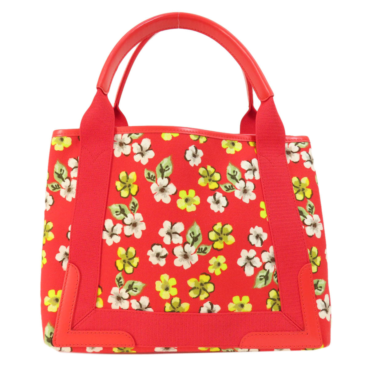 BALENCIAGA Handbag 329933 canvas Red Navy Cabas Flower Motif Women Used Authentic