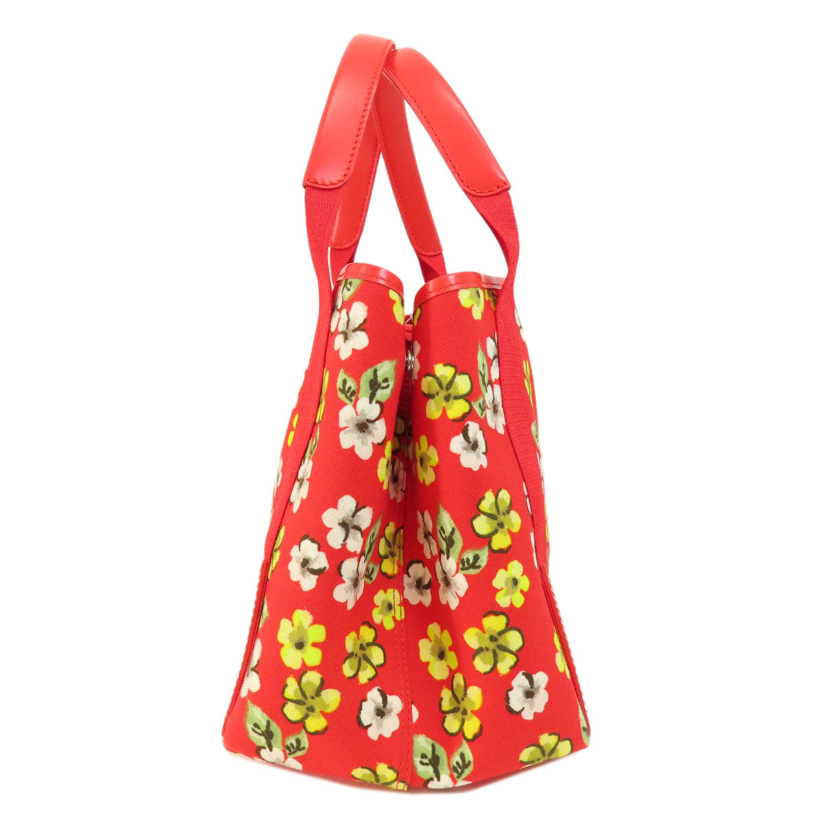 BALENCIAGA Handbag 329933 canvas Red Navy Cabas Flower Motif Women Used Authentic