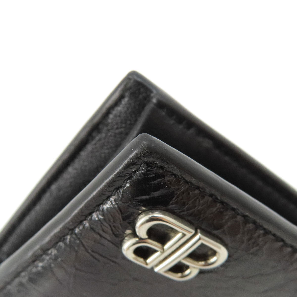 BALENCIAGA Bifold Wallet 779971 leather black BB mens Used Authentic
