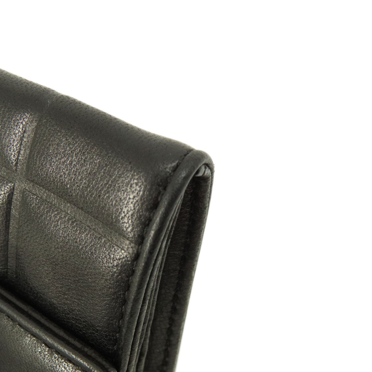 CHANEL Bifold Wallet Calfskin black Chocolate Bar Gold Metal Women Used Authentic