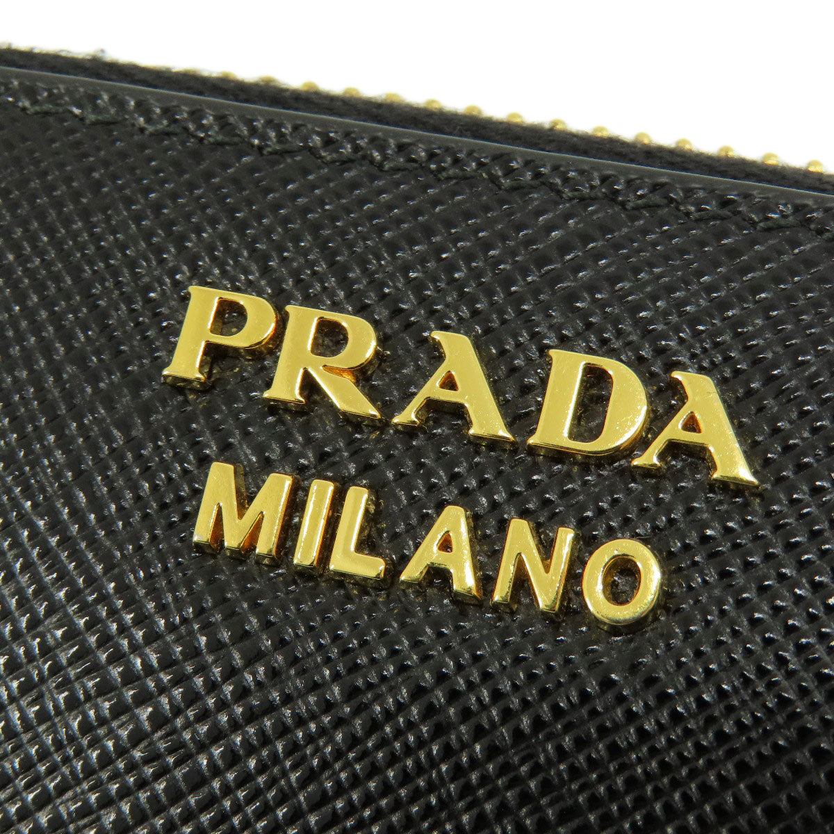 PRADA Coin case leather black Saffiano logoMetal Women(Unisex) Used Authentic