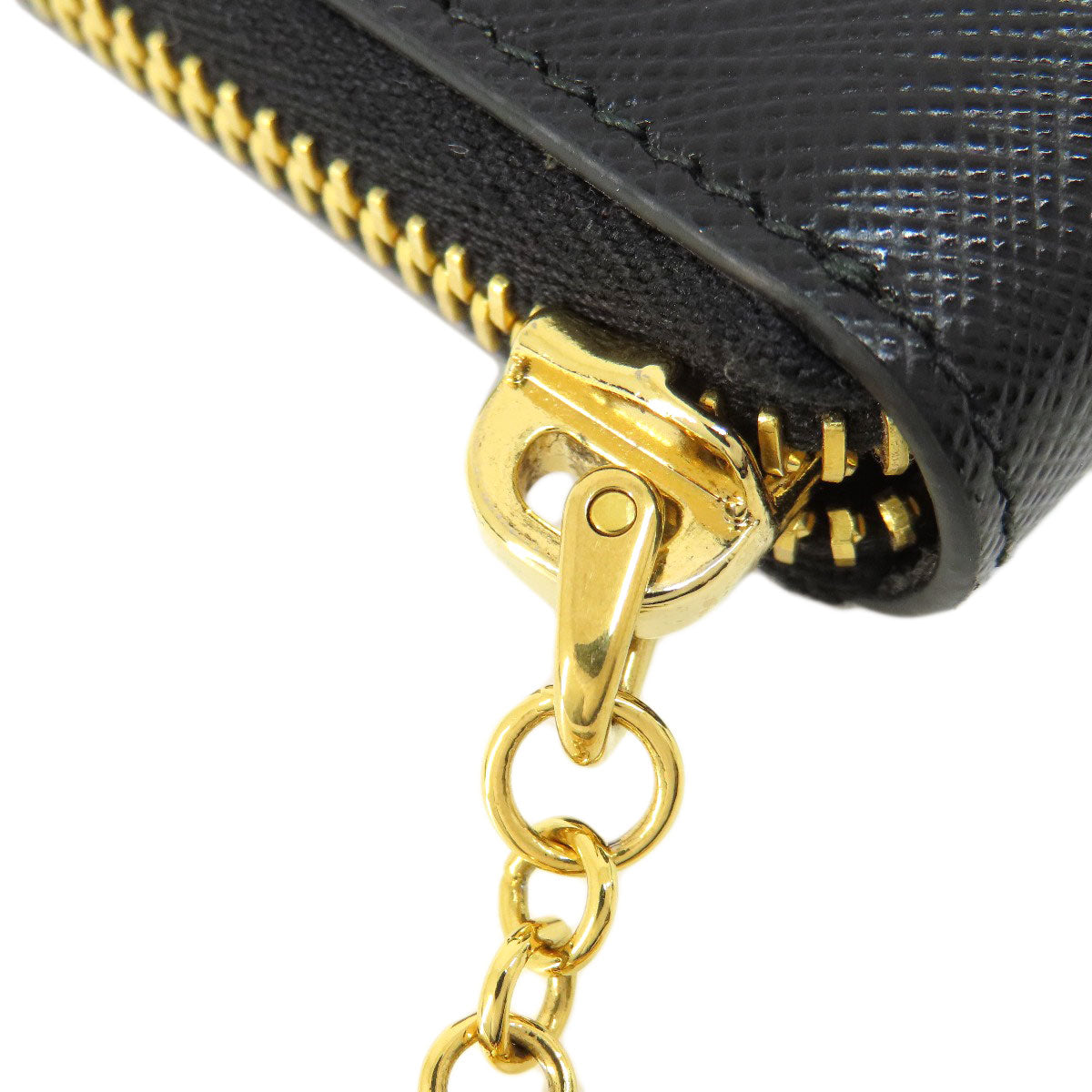 PRADA Coin case leather black Saffiano logoMetal Women(Unisex) Used Authentic