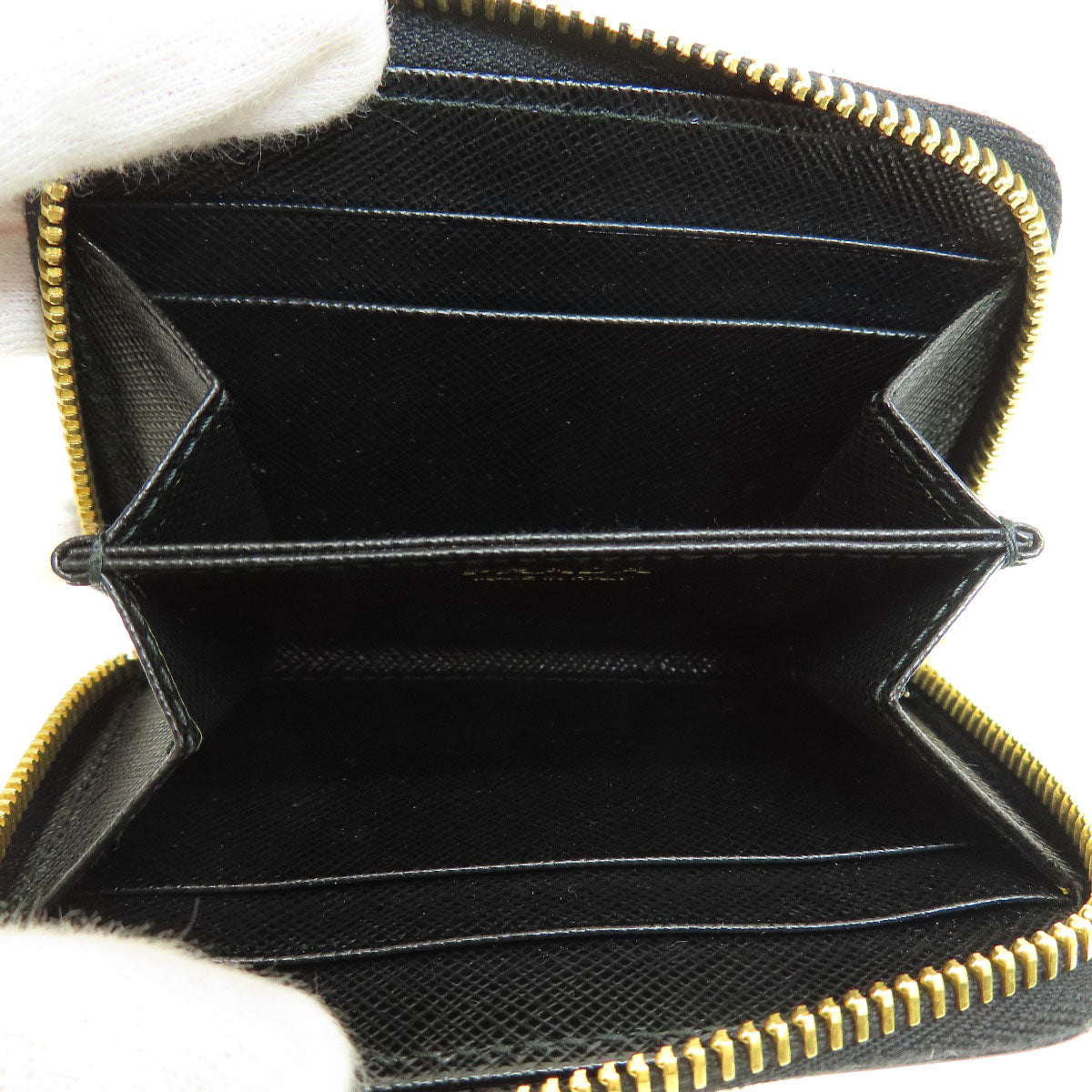 PRADA Coin case leather black Saffiano logoMetal Women(Unisex) Used Authentic