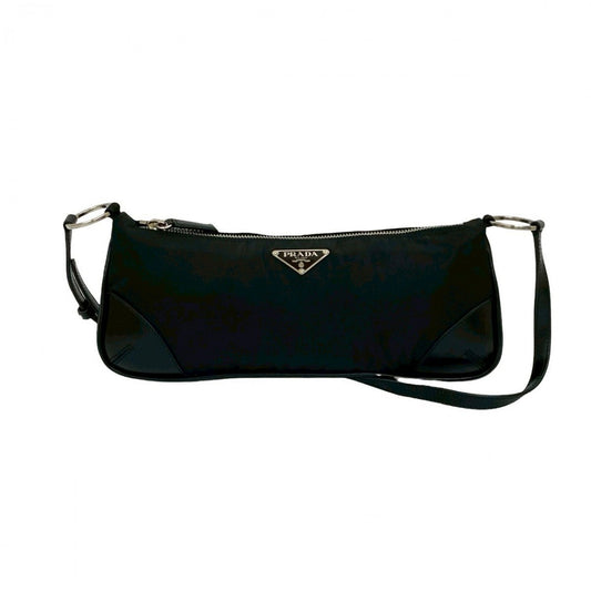 PRADA Shoulder Bag Leather, Nylon black Triangular logo Women Used Authentic
